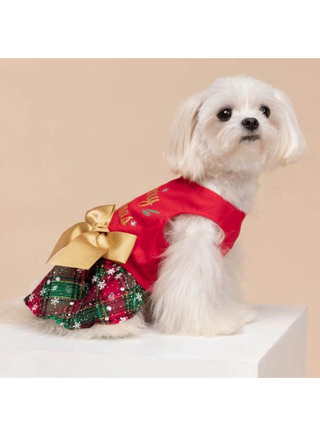 Fitwarm Merry Woofmas 100% Cotton Dog Christmas Outfits Girl Dog Holiday Dress Lightweight Doggie Costume Puppy Clothes Pet Apparel with Bowknot Cat Clothing Red X-Small - Image 3