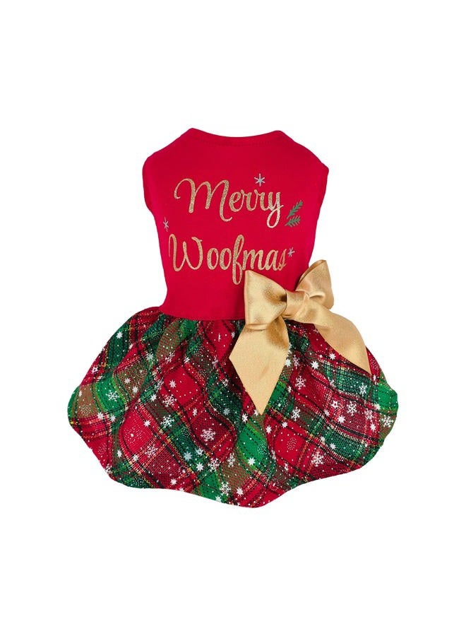 Fitwarm Merry Woofmas 100% Cotton Dog Christmas Outfits Girl Dog Holiday Dress Lightweight Doggie Costume Puppy Clothes Pet Apparel with Bowknot Cat Clothing Red X-Small - Image 1