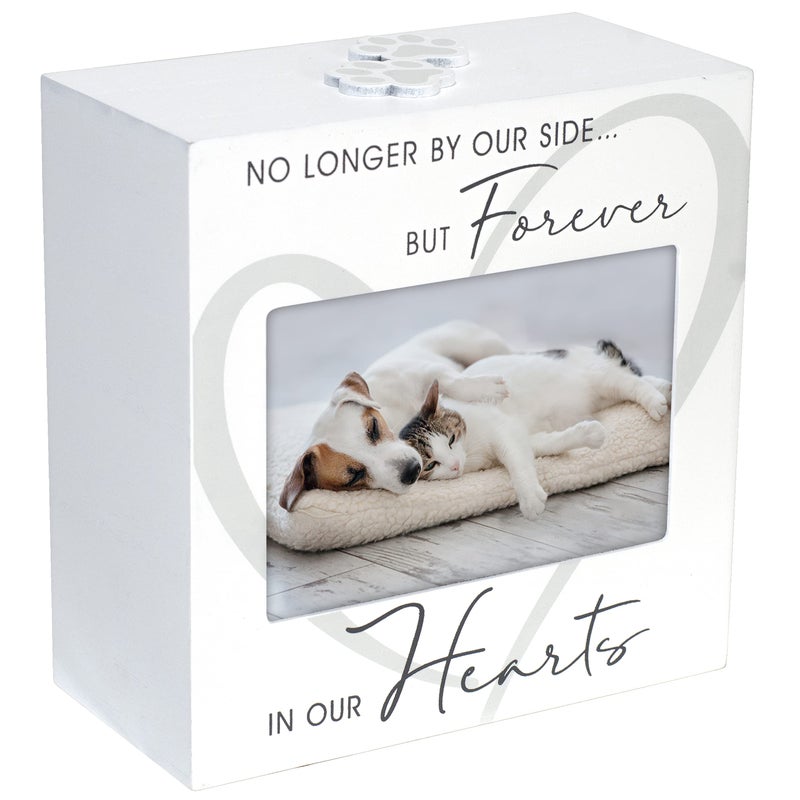 Malden 35x5 Forever In Our Hearts Memorial Pet Urn Screenprinted White Wood Paw Prints by Malden International Designs - Image 2