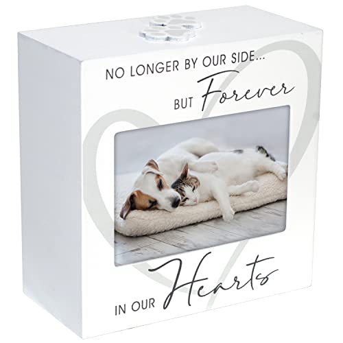 Malden 35x5 Forever In Our Hearts Memorial Pet Urn Screenprinted White Wood Paw Prints by Malden International Designs - Image 1