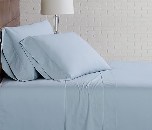 CANNON Solid Percale 200 Thread Count Sheet Sets Light Blue 100 Cotton 5Piece Split King Sheet Set Solid Color Themed Adult Bedding OekoTEX Certified - Image 1
