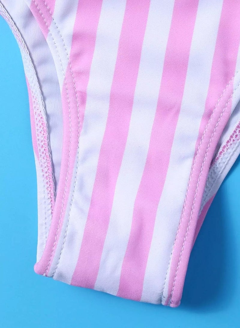 Girls Striped Ruffle One Shoulder Bikini Swimsuit  - Image 4