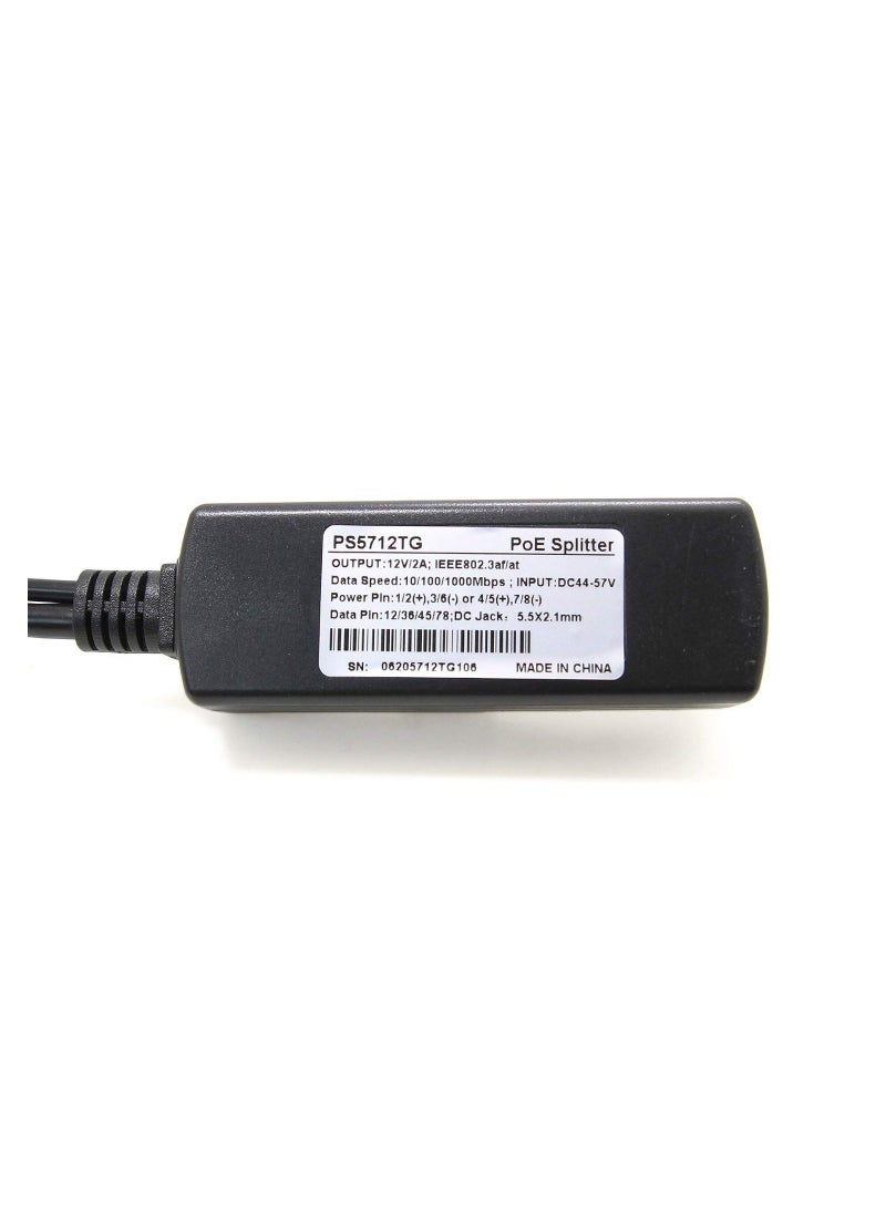 SYOSI - Gigabit PoE Splitter 12V 2A Output with IEEE 802.3af/at Standard Compliant 10,100,1000Mbps Power over Ethernet Splitter Adapter for Security Camera CCTV Surveillance 5.5x2.1mm DC Plug Cable (PS5712TG) - Image 1