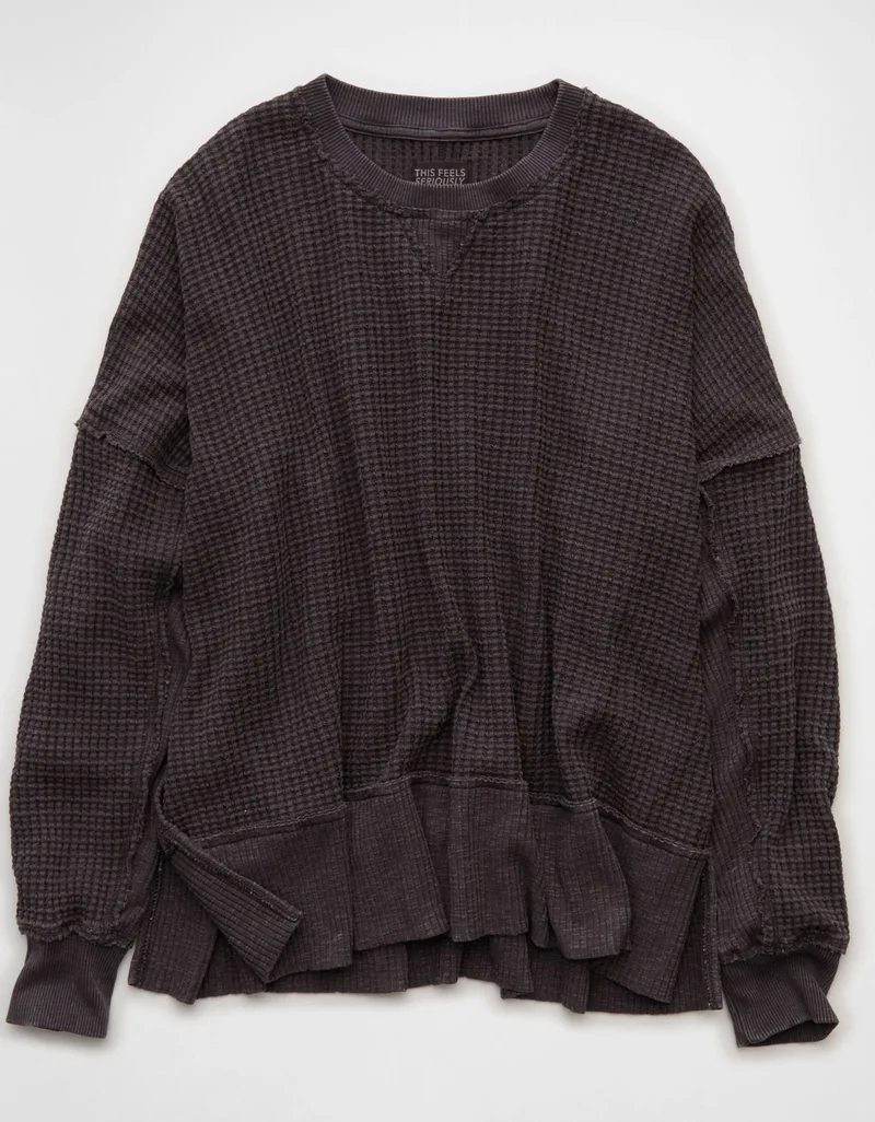 American Eagle  AE Big Hug Crew Neck Waffle Sweatshirt for Women | Best Price UAE