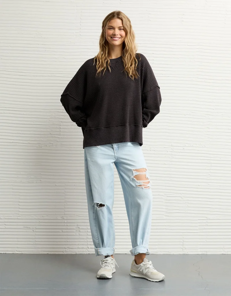 American Eagle  AE Big Hug Crew Neck Waffle Sweatshirt for Women | Best Price UAE