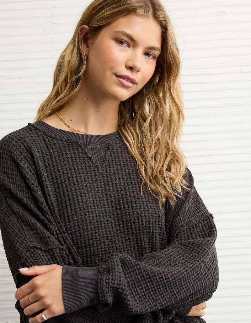 American Eagle  AE Big Hug Crew Neck Waffle Sweatshirt for Women | Best Price UAE