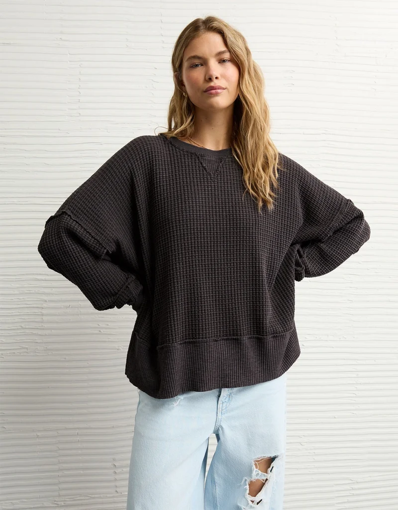 AE Big Hug Crew Neck Waffle Sweatshirt