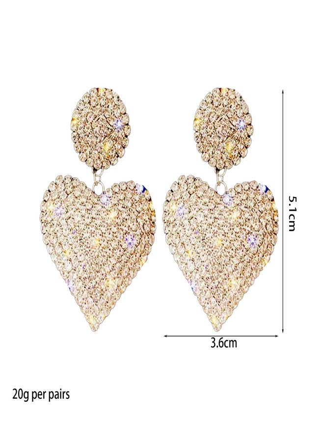 Anmpab Full Rhinestones Heart Stud Earrings for Women Sparkling Crystal Love Heart Drop Dangle Earrings Bride Jewelry (Gold) - Image 5