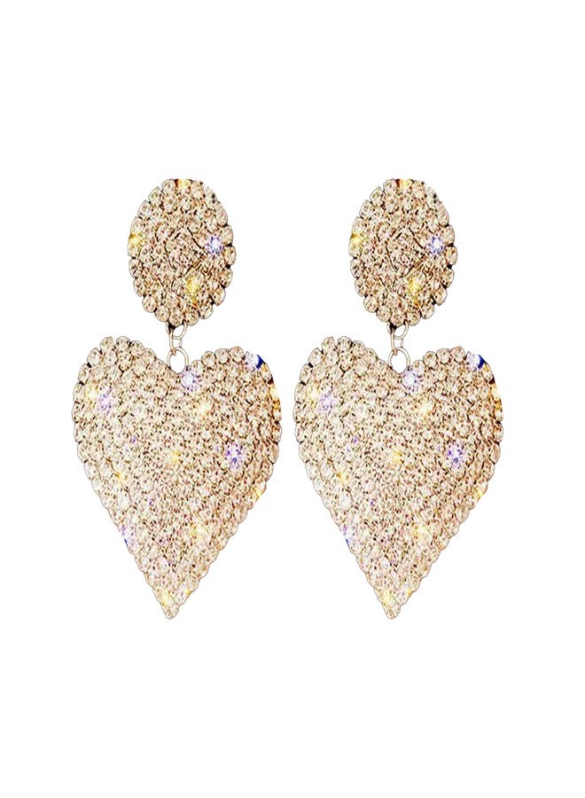 Anmpab Full Rhinestones Heart Stud Earrings for Women Sparkling Crystal Love Heart Drop Dangle Earrings Bride Jewelry (Gold) - Image 1
