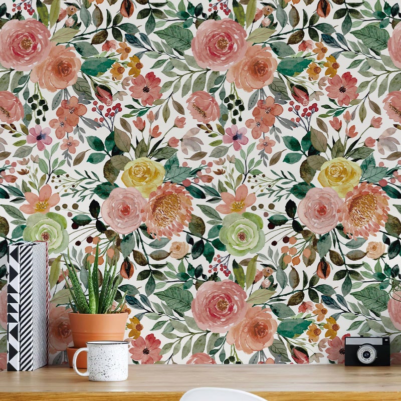 Simon&Siff Floral Peel and Stick Wallpaper, 17.3" x 400" Floral Wallpaper Self Adhesive Boho Flower Wall Paper Kitchen Cabinets Furniture Decorative Renter Friendly - Image 1