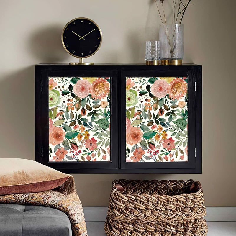 Simon&Siff Floral Peel and Stick Wallpaper, 17.3" x 400" Floral Wallpaper Self Adhesive Boho Flower Wall Paper Kitchen Cabinets Furniture Decorative Renter Friendly - Image 3