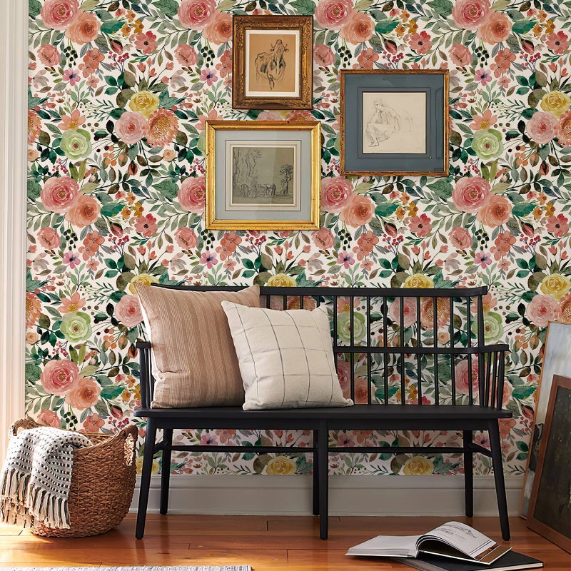 Simon&Siff Floral Peel and Stick Wallpaper, 17.3" x 400" Floral Wallpaper Self Adhesive Boho Flower Wall Paper Kitchen Cabinets Furniture Decorative Renter Friendly - Image 2