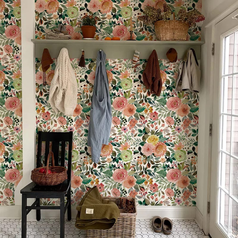 Simon&Siff Floral Peel and Stick Wallpaper, 17.3" x 400" Floral Wallpaper Self Adhesive Boho Flower Wall Paper Kitchen Cabinets Furniture Decorative Renter Friendly - Image 4