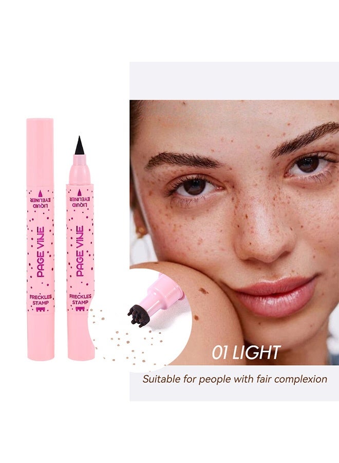 PAGE VINE Eyeliner Freckle Pen, 2 in 1 Light Brown Freckle Stamp and Black Liquid Eyeliner, Waterproof, Natural Lifelike Freckles Makeup, Soft Sopt Pen Magic Fake Freckles- 01# Light - Image 2