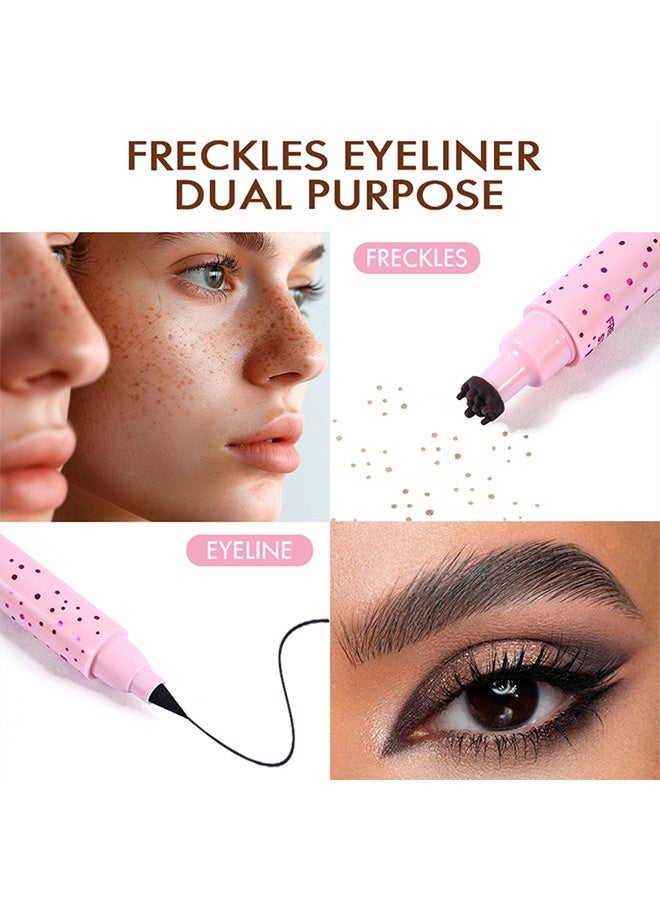 PAGE VINE Eyeliner Freckle Pen, 2 in 1 Light Brown Freckle Stamp and Black Liquid Eyeliner, Waterproof, Natural Lifelike Freckles Makeup, Soft Sopt Pen Magic Fake Freckles- 01# Light - Image 3
