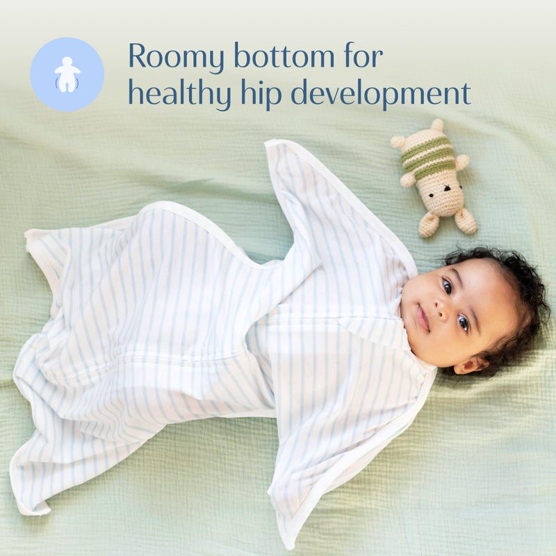 SleepingBaby Zipadee-Zip Transition Swaddle - Cozy Baby Swaddle Blanket with Zipper Convenience - Roomy Wearable Blanket for Easy Diaper Changes - Blue/Cream, Small (4-8 Month) - Image 4