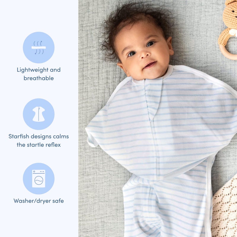 SleepingBaby Zipadee-Zip Transition Swaddle - Cozy Baby Swaddle Blanket with Zipper Convenience - Roomy Wearable Blanket for Easy Diaper Changes - Blue/Cream, Small (4-8 Month) - Image 3