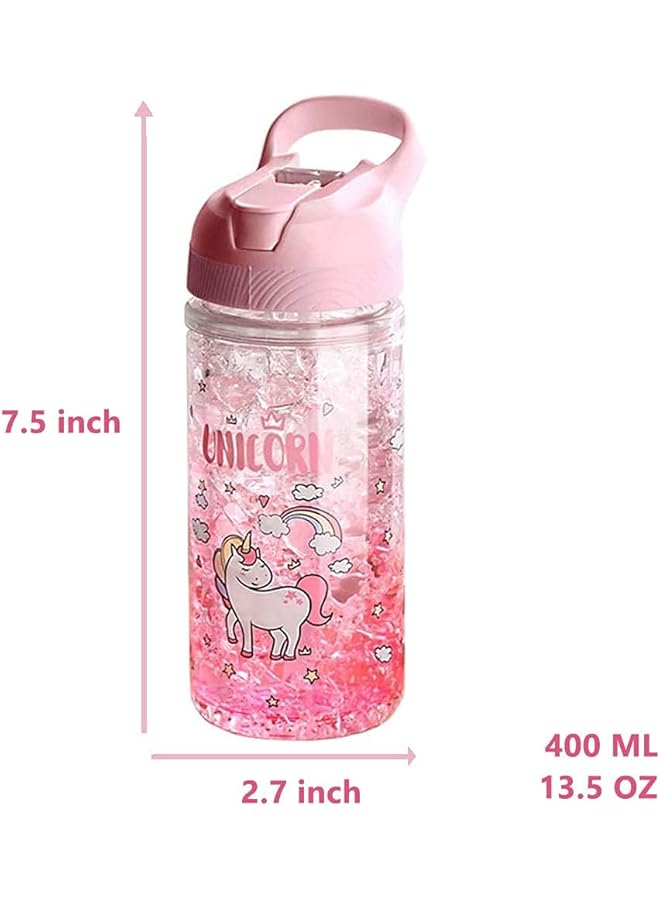 erorex Unicorn Water Bottles For Girls Girls Water Bottles For School Girls Unicorn Water Bottle With Straw And Safety Lock 400Ml 13.5Oz Kids Water Bottles For School Kids Girls Pink - Image 2