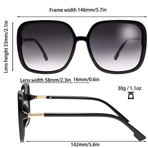 The Fresh Women's Oversized Square Jackie O Hybrid Butterfly Fashion Sunglasses - Exquisite Packaging (730003- Black, Gradient Black) - Image 2