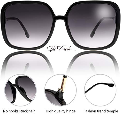 The Fresh Women's Oversized Square Jackie O Hybrid Butterfly Fashion Sunglasses - Exquisite Packaging (730003- Black, Gradient Black) - Image 4