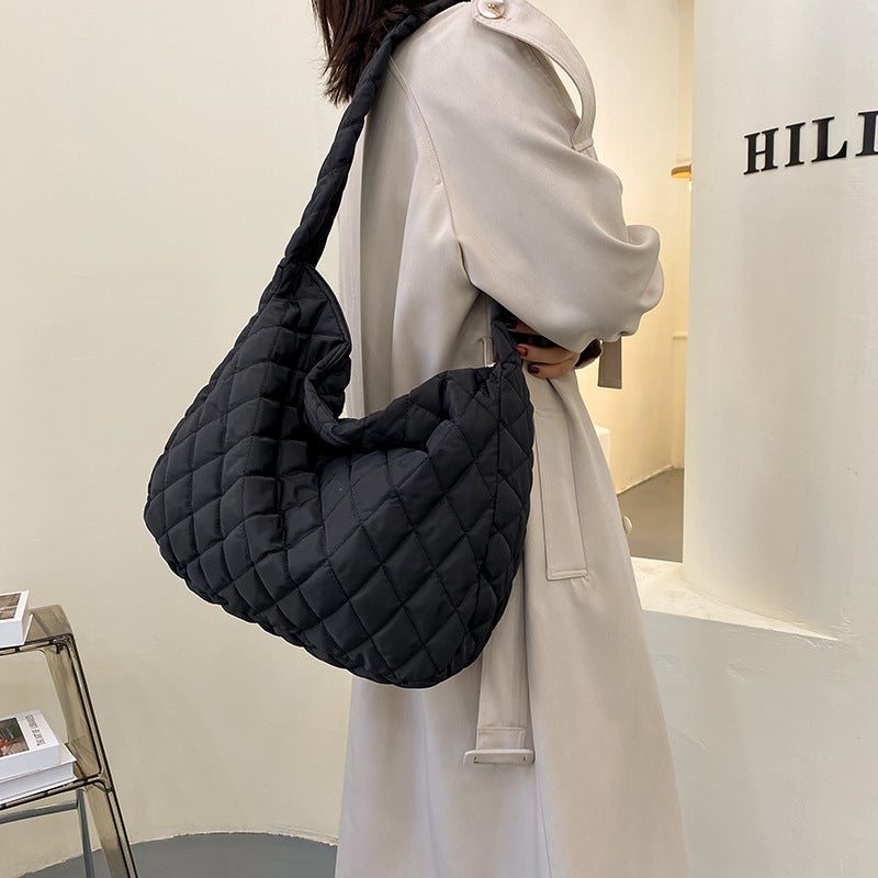 Large Capacity Cotton Puffer Crossbody Bag Autumn Black 