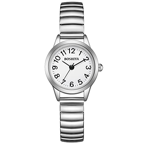 BOSHIYA Quartz Womens Easy Reader 23mm Stainless Steel Expansion Band Watchs for Small Wrist GoldSilver WomenSilver - Image 1