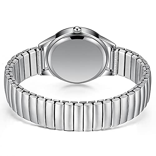 BOSHIYA Quartz Womens Easy Reader 23mm Stainless Steel Expansion Band Watchs for Small Wrist GoldSilver WomenSilver - Image 3