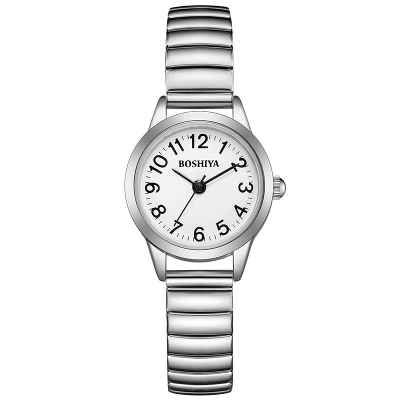 BOSHIYA Quartz Womens Easy Reader 23mm Stainless Steel Expansion Band Watchs for Small Wrist GoldSilver WomenSilver - Image 2