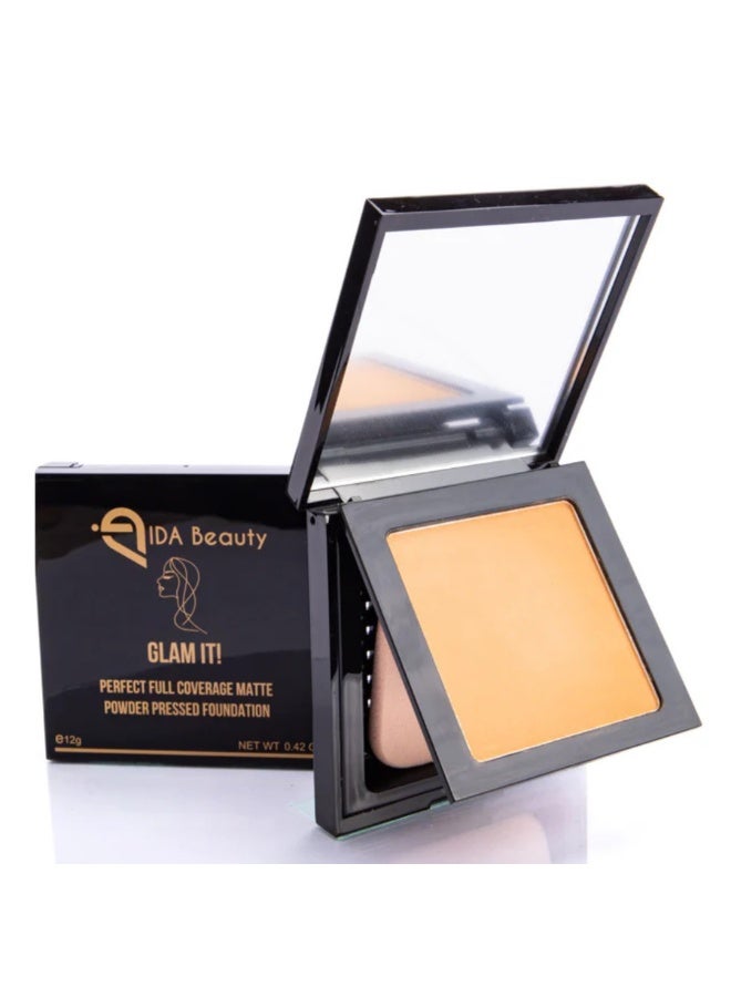 IDA Beauty Glam It! Perfect Full Coverage Matte Powder Pressed Foundation | 2-in-1 Setting & Foundation | Matte Finish, Long-Lasting, Lightweight | Vegan, Halal, Cy-Free (UDO 03) - Image 1