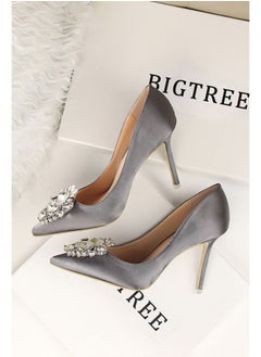 BIGTREE High-Heeled Stiletto Pointed Shoes Heel Height 10CM Grey  - Image 2