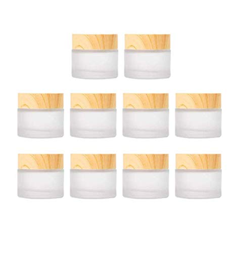 Healthcom 10 Pcs 5 Grams/5 ML Empty Frosted Glass Cream Jars Bottle Vials with Wood Grain Lid Lotion Jars Cosmetic Comtainers Refillable Glass Cream Box Jar Pot for Makeup Lotion Lip Balm Eye Cream - Image 3