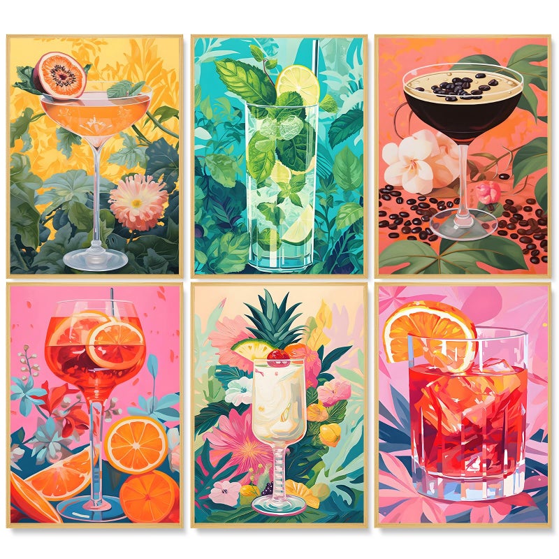 Camocin 6 Pack Paint by Numbers Kit for Adults, Cocktail Adult Paint by Number Kits on Canvas Without Frame for Beginner, Vintage Cocktail Acrylic Oil Painting by Numbers Kits for Home Decor 10 x 14 Inch - Image 1