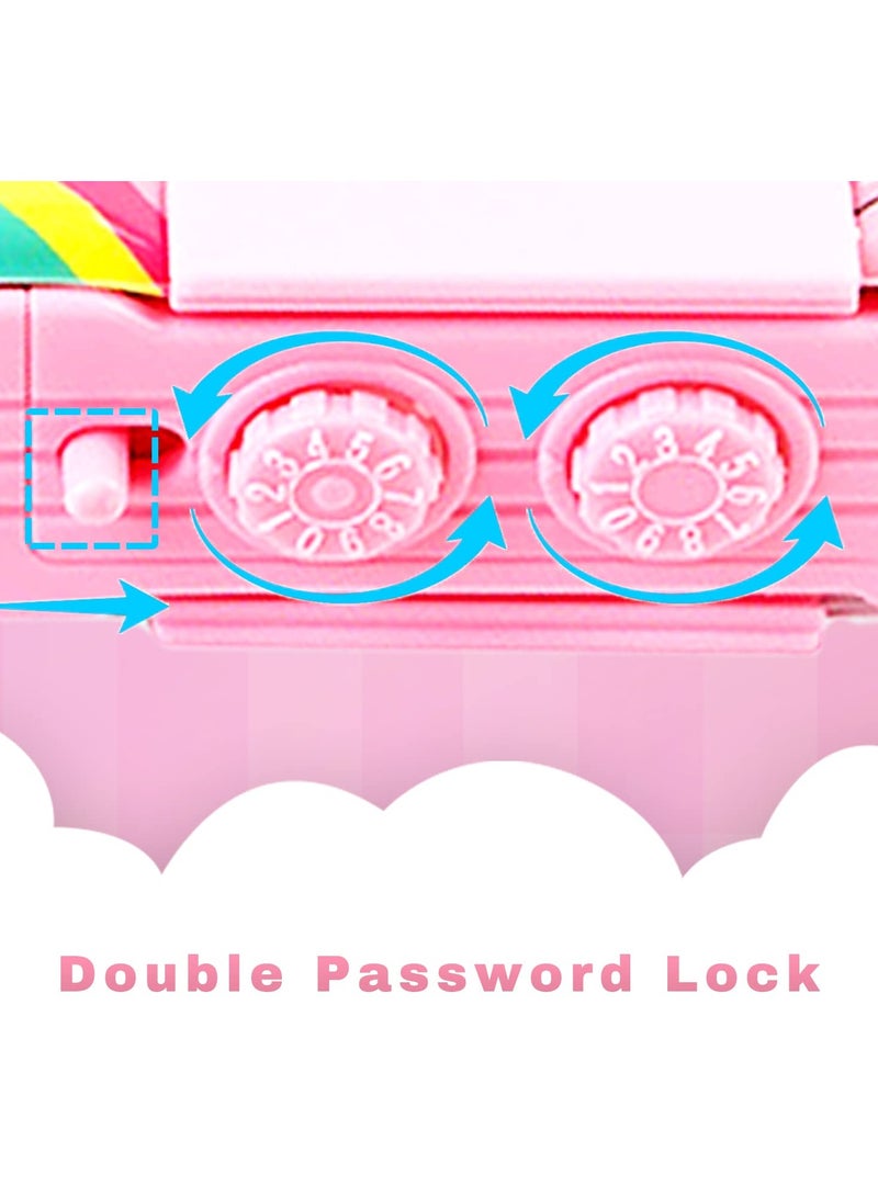 Pop Up Multifunction Pencil Case for Girls Cartoon Pen Box Organizer Stationery with Password Lock Sharpener Schedule Whiteboard School Supplies -Pink