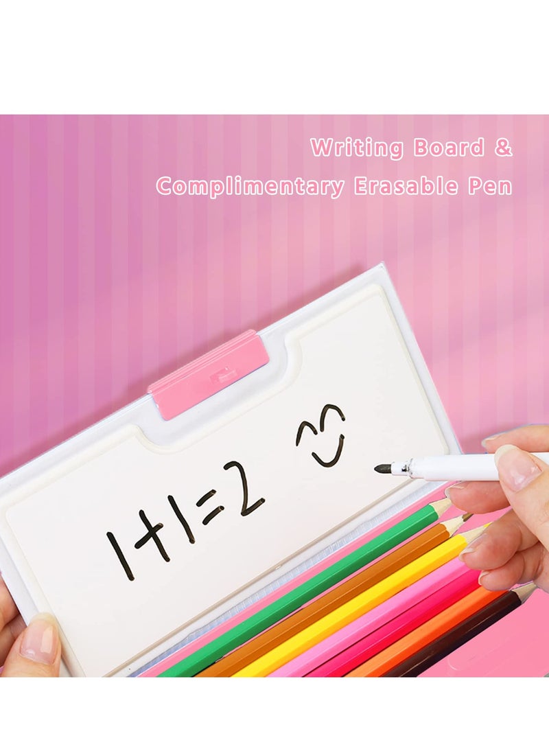 Pop Up Multifunction Pencil Case for Girls Cartoon Pen Box Organizer Stationery with Password Lock Sharpener Schedule Whiteboard School Supplies -Pink