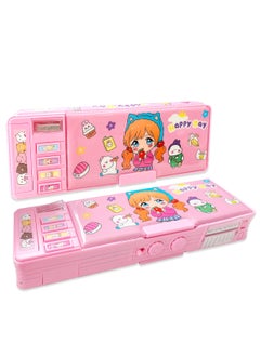 Generic Pop Up Multifunction Pencil Case for Girls Cartoon Pen Box Organizer Stationery with Password Lock Sharpener Schedule Whiteboard School Supplies -Pink  - Image 1