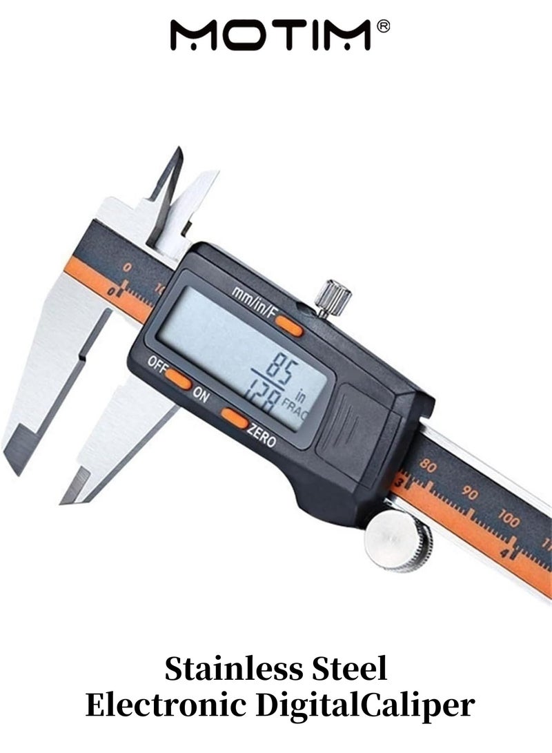 Motim Stainless Steel Electronic Digital Caliper 0-150mm LCD Digital Vernier Caliper Micrometer Inch/Fractions/Millimeter Conversion Inside Outside Diameter Measuring Tools Electronic Depth Tester - Image 1