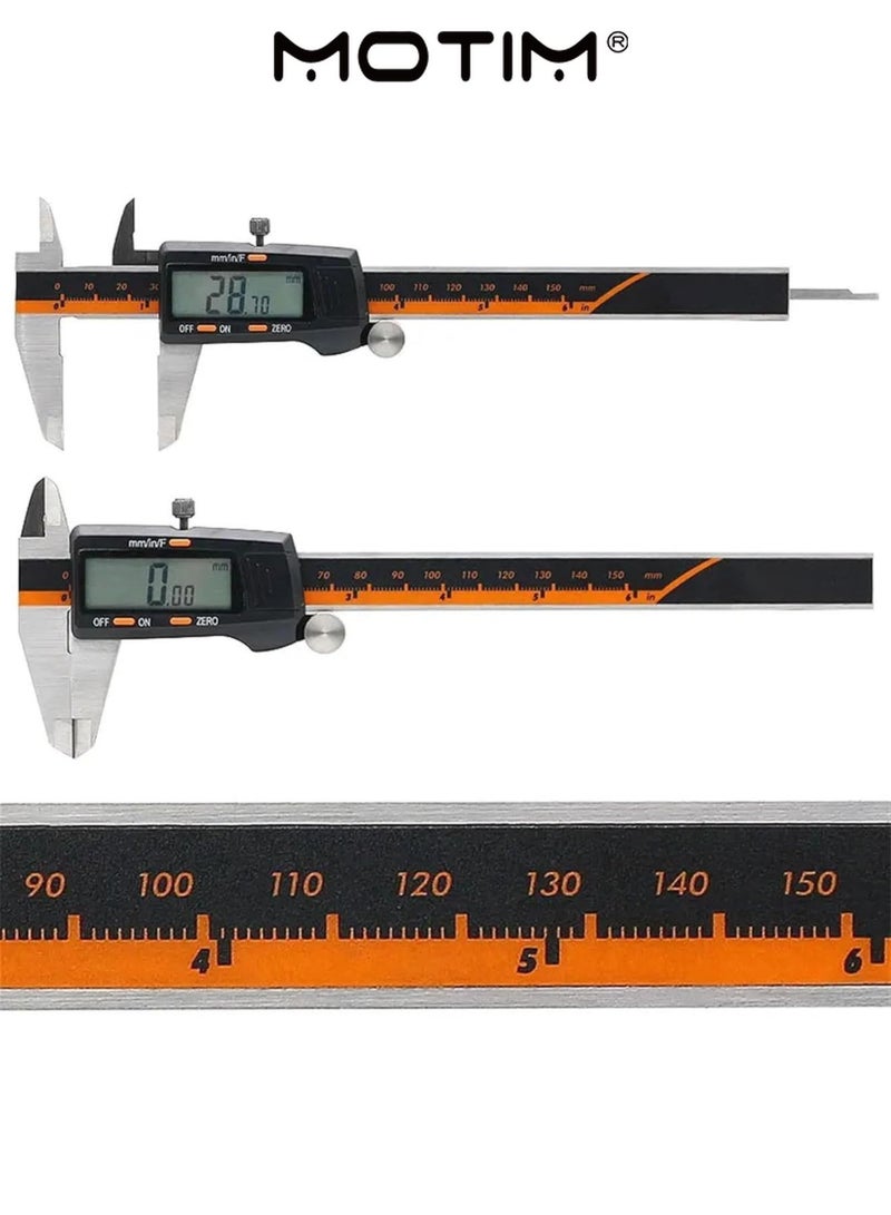 Motim Stainless Steel Electronic Digital Caliper 0-150mm LCD Digital Vernier Caliper Micrometer Inch/Fractions/Millimeter Conversion Inside Outside Diameter Measuring Tools Electronic Depth Tester - Image 5