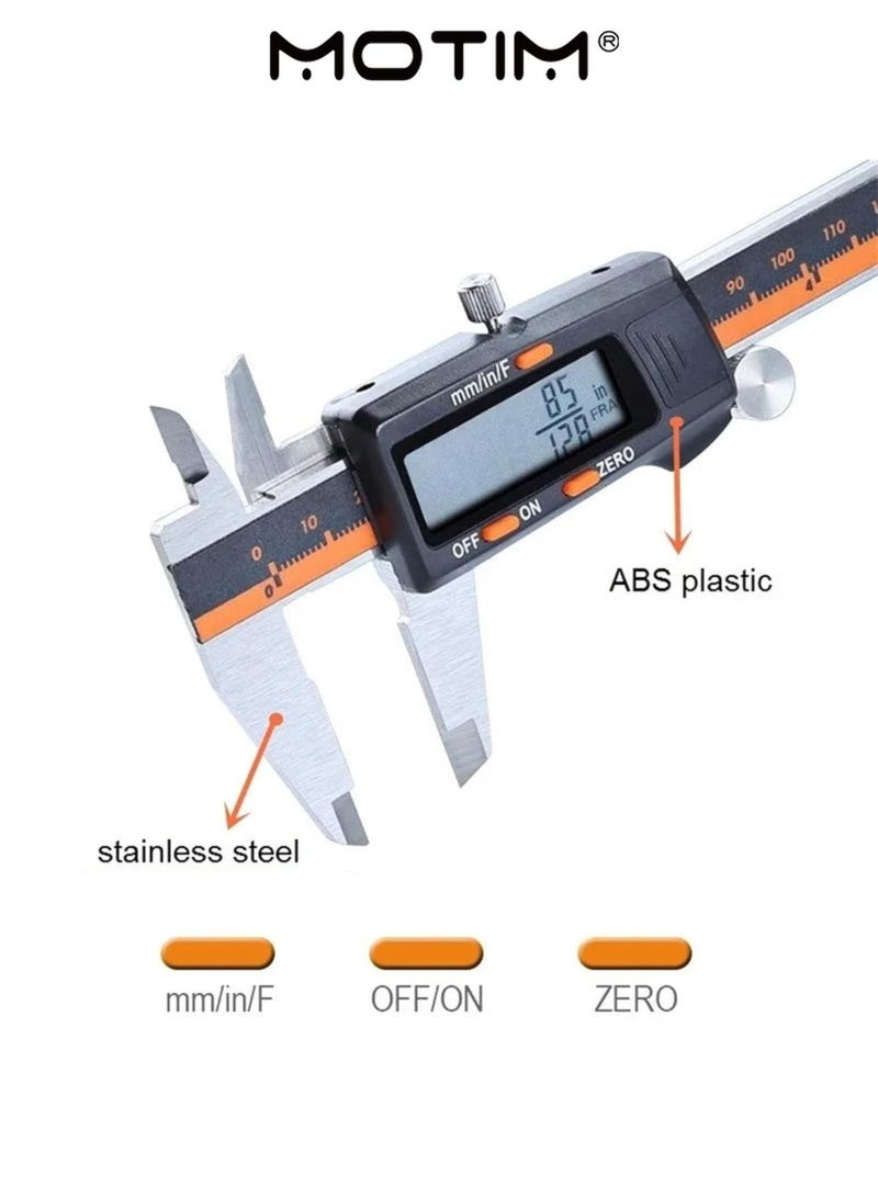 Motim Stainless Steel Electronic Digital Caliper 0-150mm LCD Digital Vernier Caliper Micrometer Inch/Fractions/Millimeter Conversion Inside Outside Diameter Measuring Tools Electronic Depth Tester - Image 4