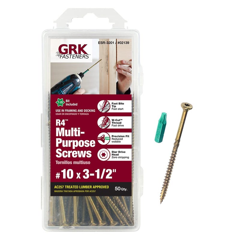 GRK 772691021397 02139#10 x 3-1/2" R4 Multi-Purpose Screws Count, 10", Gold, 50 - Image 1