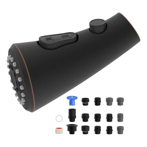 Hibbent Curved Pull Down Kitchen Faucet Head Replacement 3Function Kitchen Sink Spray Nozzle with 14 Adapters AntiSplash Compatible with Kohler Bent Faucets OilRubbed Bronze - Image 1