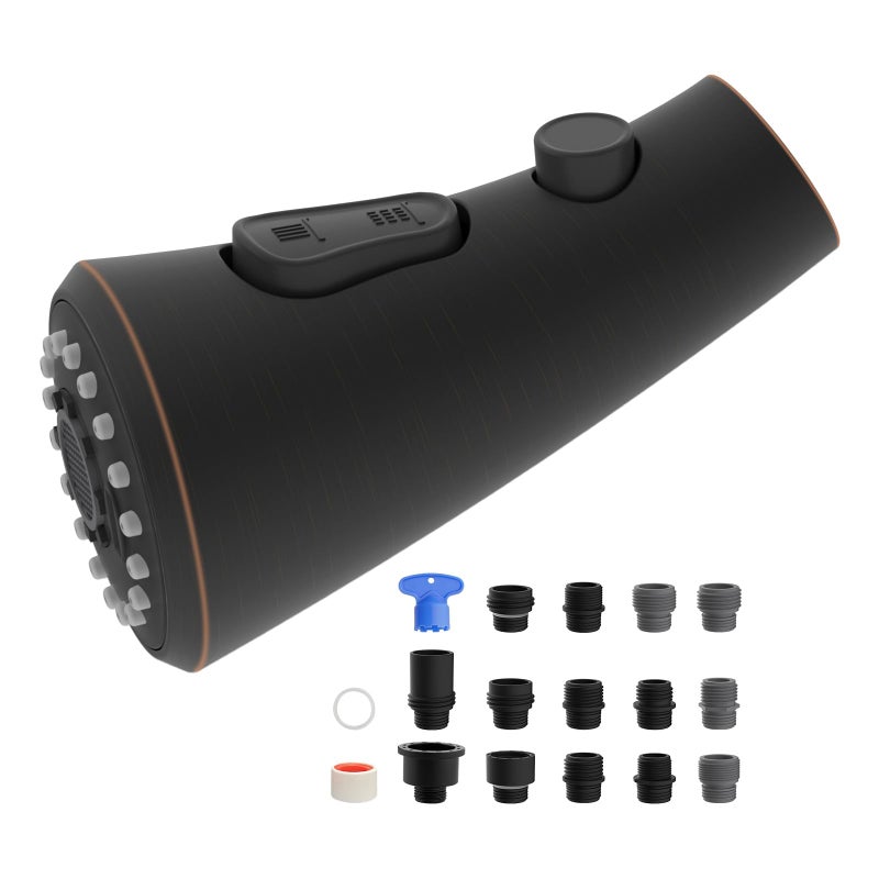 Hibbent Curved Pull Down Kitchen Faucet Head Replacement 3Function Kitchen Sink Spray Nozzle with 14 Adapters AntiSplash Compatible with Kohler Bent Faucets OilRubbed Bronze - Image 2