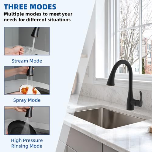 Hibbent Curved Pull Down Kitchen Faucet Head Replacement 3Function Kitchen Sink Spray Nozzle with 14 Adapters AntiSplash Compatible with Kohler Bent Faucets OilRubbed Bronze - Image 3