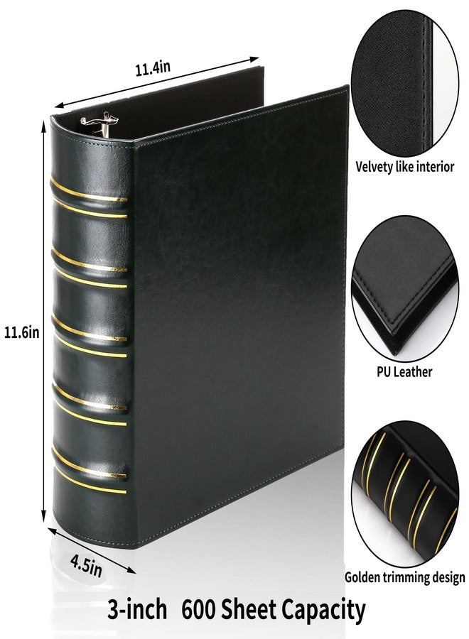 LETVPVOW Vintage Hardback 3 Ring Binder 3 Inch, Professional Leather Binder 3 Ring, Three Ring Binders Fits 8.5 x 11, D Ring Binders for Photo Album, Home, School and Office Supplies- Dark Green - Image 2