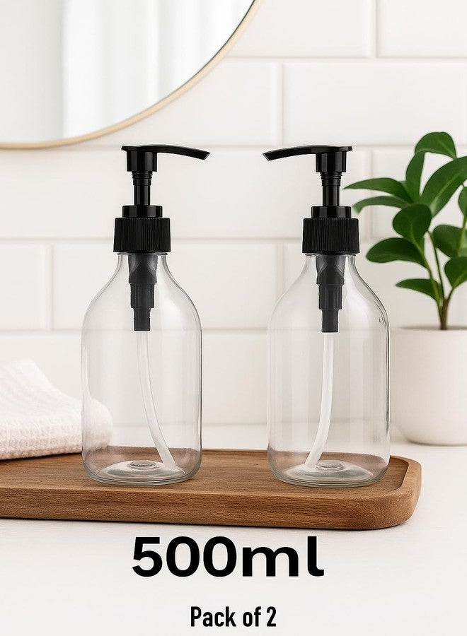 ORLUXE Round Pump Bottle Soap Dispenser | Refillable Transparent Plastic Lotion Bottle | Empty Liquid Container for Soap, Shampoo, Lotion & Essential Oils (500 ML, Pack of 2) - Image 2