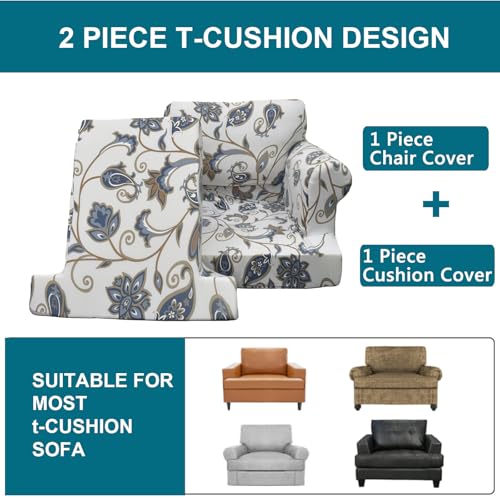 KRFOONN 2 Pieces T Cushion Chair Slipcovers with Arms Stretch Sofa Cover Armchair Slipcovers with 1 Individual T Shape Cushion Covers Furniture Protector Couch Covers for Living Room, 02 - Image 5