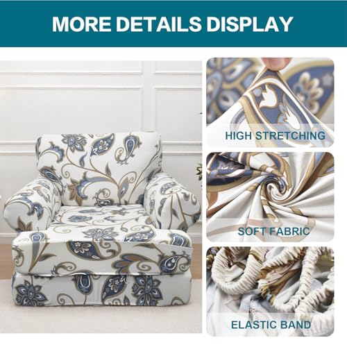 KRFOONN 2 Pieces T Cushion Chair Slipcovers with Arms Stretch Sofa Cover Armchair Slipcovers with 1 Individual T Shape Cushion Covers Furniture Protector Couch Covers for Living Room, 02 - Image 4