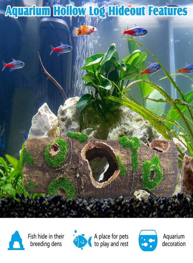 هامليدي قطعتان من زينة جذع شجرة صغير لحوض السمك، كهوف مخبأ لأسماك البيتا، زينة حوض السمك من جذع شجرة مغطى بالطحالب الراتنجية مع ثقوب وكهوف - Image 4