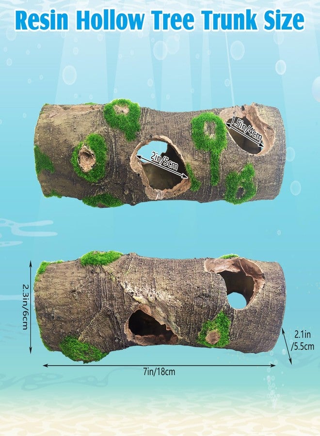 هامليدي قطعتان من زينة جذع شجرة صغير لحوض السمك، كهوف مخبأ لأسماك البيتا، زينة حوض السمك من جذع شجرة مغطى بالطحالب الراتنجية مع ثقوب وكهوف - Image 3