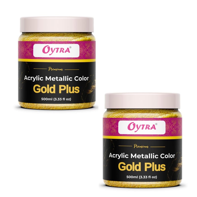 Oytra Acrylic Paint Pearl Metallic Gold Color 1 Litre for Professionals Artist Hobby Painters DIY Art and Craft Set Metal Painting Drawings on Canvas Glass Wood Wall Car Rock Steel Surfaces - Image 1
