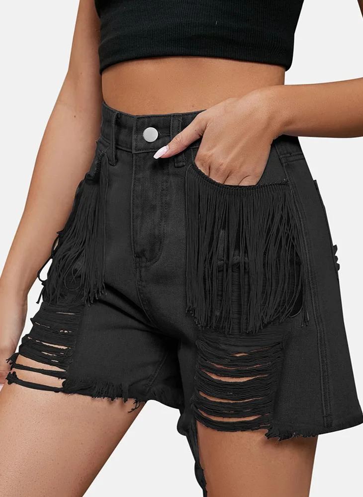 يونيكي Black Mid Rise Plain Regular Fit Shorts